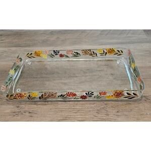 Vintage Hand Painted Glass Tray Floral Rectangle  Retro Cottage Trinket Holder